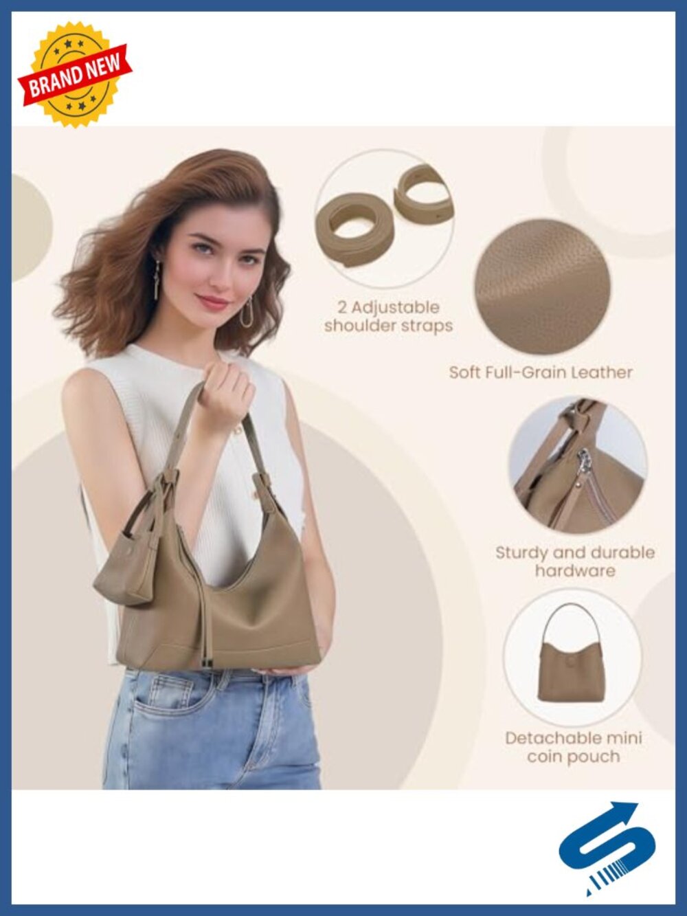 Genuine Leather Slouchy Crescent Hobo Crossbody Bag with Adjustable Strap - Picture 4 of 6